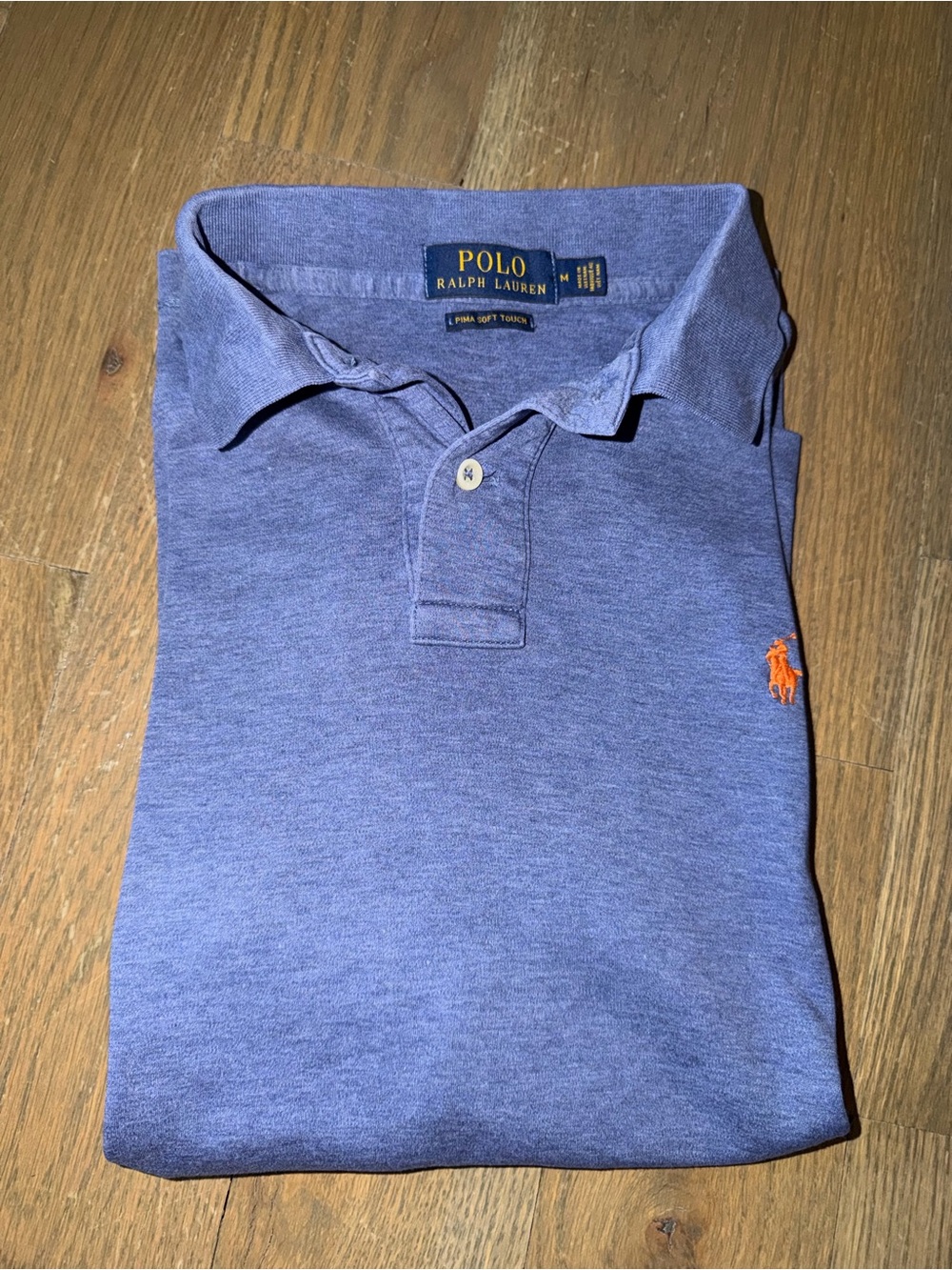 Polo Ralph Lauren Blue golf Polo Shirt Orange Pony Pima soft touch